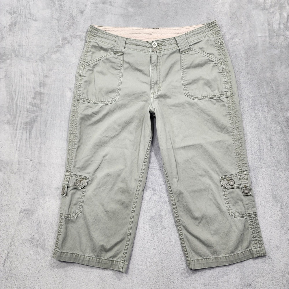 Riders Pants Womens 12 Green Cargo Capri Twill Relaxed Pockets Casual Summer